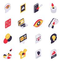 Set of Online Designing Isometric Icons vector