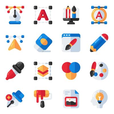 Set of Graphic Designing Flat Icons