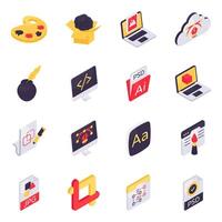 Set of Graphic Designing Isometric Icons vector