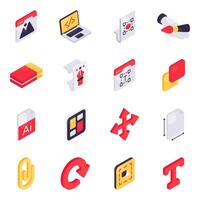 Set of Designing Instruments Isometric Icons vector