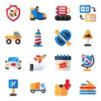 conjunto de viaje y viaje plano conjunto de iconos de transporte plano íconos vector