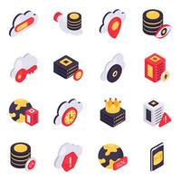 Set of Server and Database Isometric Icons vector