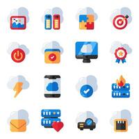 Set of Cloud and Data Server Flat Icons vector