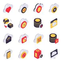 Set of Cloud Technology Isometric Icons vector