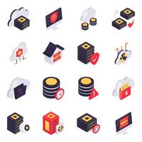 Set of Data Server Isometric Icons vector