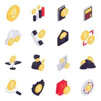Set of Bitcoin Isometric Icons vector