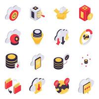 Set of Cloud Computing Isometric Icons vector