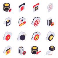 Set of Cloud and Data Server Isometric Icons vector