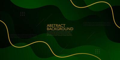 Dark green wave background with simple shape and gold lines pattern. Simple wave green design. Modern geometric shapes concept. Eps10 vector