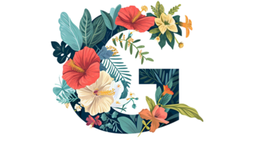 AI generated G Flourished with Flowers on Transparent Background png