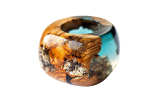 AI generated Wood and Resin Fusion Statement Ring on the transparent background, PNG Format