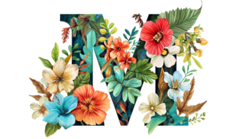 ai gerado a carta m com flores em transparente fundo png