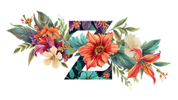 AI generated A Letter Z Embellished with Flowers on Transparent Background png