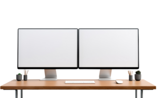 ai gerado dual monitor computador escrivaninha em transparente fundo png