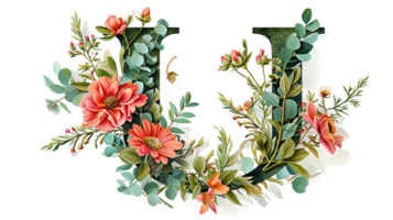 AI generated U-shaped Design with Flowers on Transparent Background png