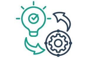 implementation icon. light bulb with gear and arrow. icon related to action plan, business. line icon style. business element illustration vector