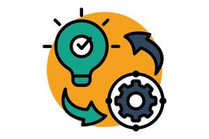 implementation icon. light bulb with gear and arrow. icon related to action plan, business. flat line icon style. business element illustration vector