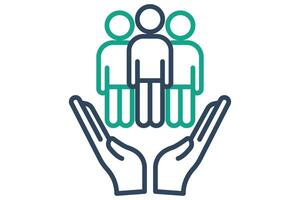 human right icon. hand with people. icon related to ESG. line icon style. design vector illustration