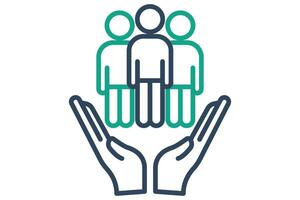 human right icon. hand with people. icon related to ESG. line icon style. design vector illustration