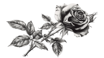 AI generated Black and white ink featuring a closed rose on Transparent Background png