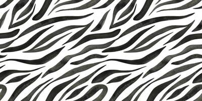 Zebra skin imitation watercolor seamless pattern. Stripy black and white print. Animal texture background for fabric, cards, covers, posters, invitations, scrapbooking, packaging papers vector