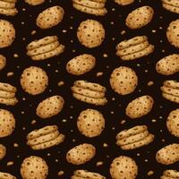 chocolate chip galletas. acuarela mano dibujado sin costura modelo. antecedentes de tradicional americano hecho en casa galletas. impresión para diseño de etiquetas, embalaje de bienes, tarjetas, para panadería, pastelería. vector