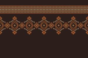 Traditional ethnic motifs ikat geometric fabric pattern cross stitch.Ikat embroidery Ethnic oriental Pixel brown background. Abstract,vector,illustration. Texture,scarf,decoration,wallpaper. vector