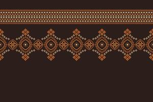 Traditional ethnic motifs ikat geometric fabric pattern cross stitch.Ikat embroidery Ethnic oriental Pixel brown background. Abstract,vector,illustration. Texture,scarf,decoration,wallpaper. vector