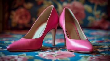 AI generated Pink High Heels on Table photo