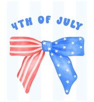 Coquette 4th of July stars and stripes ribbon Bows Watercolor vector illustration.