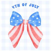 4th of July Coquette stars and stripes ribbon Bow Watercolor vector illustration.