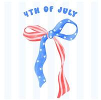 4th of July Coquette stars and stripes ribbon Bow Watercolor vector illustration.