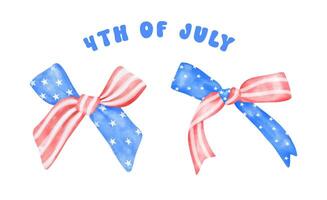 Coquette 4th of July stars and stripes ribbon Bows Watercolor vector illustration.