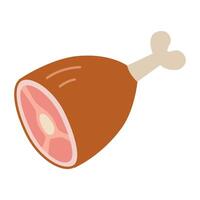 Ham, Meat on the bone, cartoon style. Vector illustration isolated on white background, hand drawn, flat design