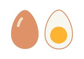 Eggs in shell and half, cartoon style. Vector illustration isolated on white background, hand drawn, flat design