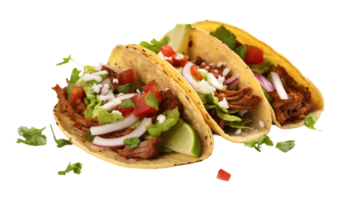 ai generado carne de vaca tacos en transparente antecedentes png