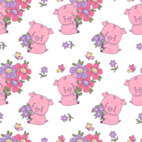 sans couture modèle avec les cochons avec fleurs png