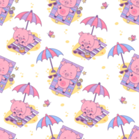 Seamless pattern with sunbathing pigs  beach holiday png