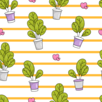 Seamless pattern with tropical indoor plants in flowerpots png