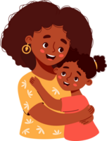 Ethnic black mother hugs daughter png