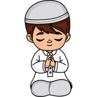 Praying Islamic little boy. Religious believer male child character. png