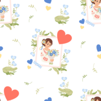 Seamless pattern with Ukrainian woman in traditional clothes png