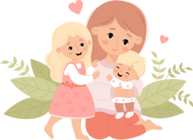 Cute mother with daughter  and baby son png