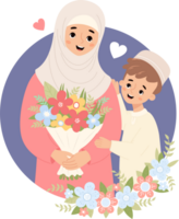 Cute islamic woman with son png