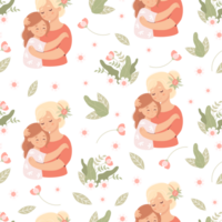 Seamless pattern with happy woman  with daughter png