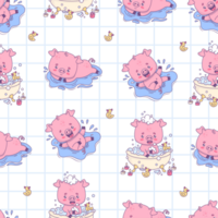 Seamless pattern with happy bathing pigs png