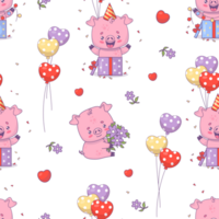 Seamless pattern with festive pigs png
