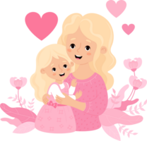 Cute blonde woman with her daughter png