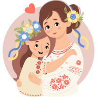 Cute Ukrainian mother and daughter png