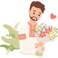 Ukrainian man with bouquet flowers png